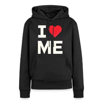 Je m’aime - Sweat à capuche Premium bio Femme - noir - Devant - Julia (174cm)