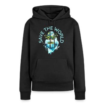 Rette die Welt | Klimawandel, co2, Erde, Umwelt - Frauen Premium Bio Hoodie - Schwarz - Vorne - Julia (174cm)