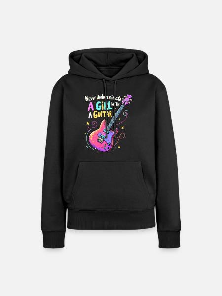 Mädchen mit Gitarre Power - Frauen Premium Bio Hoodie - Schwarz