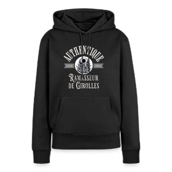 Authentique ramasseur de girolles - Sweat à capuche Premium bio Femme - noir - Devant - Julia (174cm)