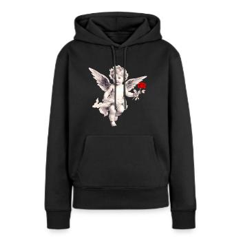 Cupidon avec Rose - Sweat à capuche Premium bio Femme - noir - Devant - Julia (174cm)