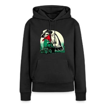 Fermière Forte - Sweat à capuche Premium bio Femme - noir - Devant - Julia (174cm)