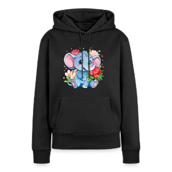 Blumenliebender Babyelefant - Frauen Premium Bio Hoodie - Schwarz - Vorne - Julia (174cm)