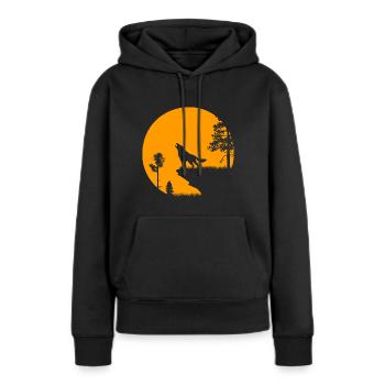 Loup Pleine Lune - Sweat à capuche Premium bio Femme - noir - Devant - Julia (174cm)