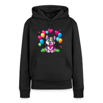 Chien avec des ballons colorés - Sweat à capuche Premium bio Femme - noir - Devant - Julia (174cm)