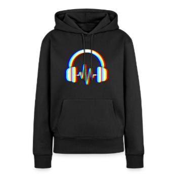 Casque Glitch – Ondes Sonores - Sweat à capuche Premium bio Femme - noir - Devant - Julia (174cm)