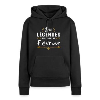 Les légendes sont nés en Février - Sweat à capuche Premium bio Femme - noir - Devant - Julia (174cm)
