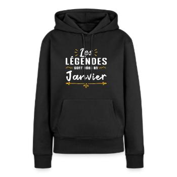 Les légendes sont nés en Février - Sweat à capuche Premium bio Femme - noir - Devant - Julia (174cm)