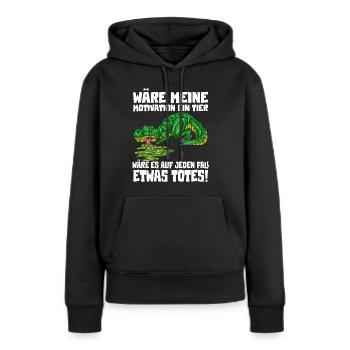 Motivation lustlos Witziges T-Rex Dino Outfit - Frauen Premium Bio Hoodie - Schwarz - Vorne - Julia (174cm)