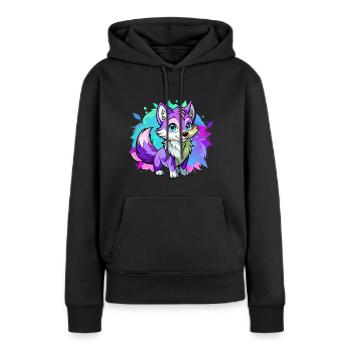 Bébé loup violet - Sweat à capuche Premium bio Femme - noir - Devant - Julia (174cm)