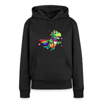 Dino super-héros - Sweat à capuche Premium bio Femme - noir - Devant - Julia (174cm)