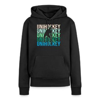 Unihockey - Frauen Premium Bio Hoodie - Schwarz - Vorne - Julia (174cm)
