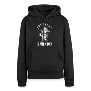 Lait au lait cru au lait entier - Sweat à capuche Premium bio Femme - noir - Devant - Julia (174cm)