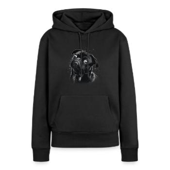 Pug print in comic style - Women’s Premium Organic Hoodie - black - Front - Julia (174cm)