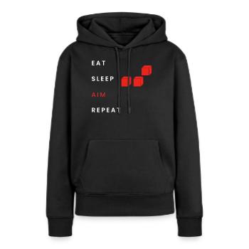 Essen, schlafen, zielen, wiederholen - Frauen Premium Bio Hoodie - Schwarz - Vorne - Julia (174cm)