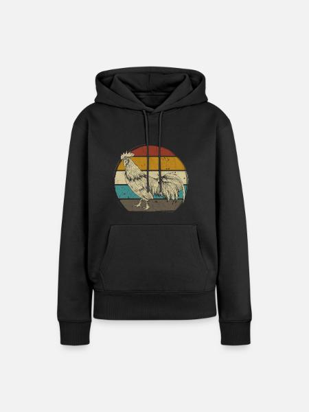 Hahn retro - Frauen Premium Bio Hoodie - Schwarz