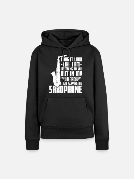 Spruch Saxophon lustig - Frauen Premium Bio Hoodie - Schwarz