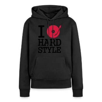 i dj / play / listen to hardstyle - Sweat à capuche Premium bio Femme - noir - Devant - Julia (174cm)