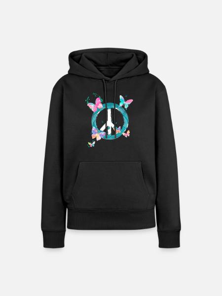 Peacezeichen Schmetterlinge - Frauen Premium Bio Hoodie - Schwarz