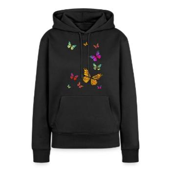 Essaim de papillons - Sweat à capuche Premium bio Femme - noir - Devant - Julia (174cm)