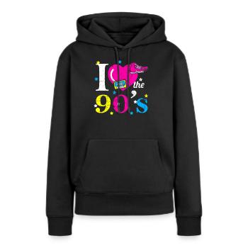 Années 90 - Sweat à capuche Premium bio Femme - noir - Devant - Julia (174cm)