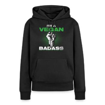 Vegan vegan vegan - Sweat à capuche Premium bio Femme - noir - Devant - Julia (174cm)