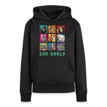 P.D. Moreno Zoo World 2 - Frauen Premium Bio Hoodie - Schwarz - Vorne - Julia (174cm)