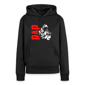 rap - Sweat à capuche Premium bio Femme - noir - Devant - Julia (174cm)