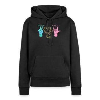 Frieden Liebe Harmonie - Frauen Premium Bio Hoodie - Schwarz - Vorne - Julia (174cm)