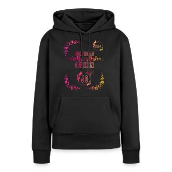 Idée cadeau 60 anniversaire cadeau reine anniversaire - Sweat à capuche Premium bio Femme - noir - Devant - Julia (174cm)