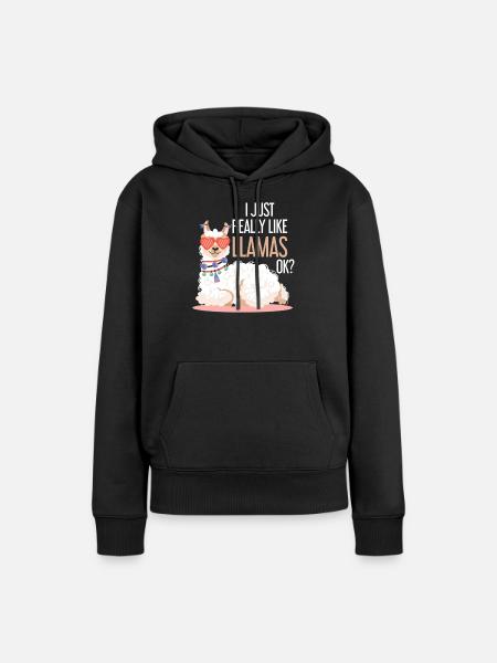 Lama - Frauen Premium Bio Hoodie - Schwarz