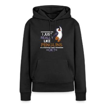 Oiseaux de mer pingouin - Sweat à capuche Premium bio Femme - noir - Devant - Julia (174cm)