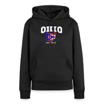 Ohio est. - Sweat à capuche Premium bio Femme - noir - Devant - Julia (174cm)
