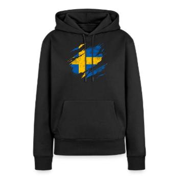 Drapeau suédois - Sweat à capuche Premium bio Femme - noir - Devant - Julia (174cm)