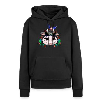 Vache village village enfants - Sweat à capuche Premium bio Femme - noir - Devant - Julia (174cm)
