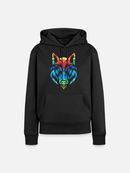 Bunter Wolf - Frauen Premium Bio Hoodie - Schwarz
