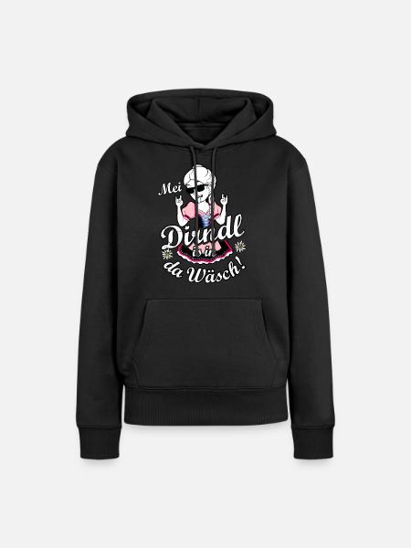 Mei Dirndl is in da Wäsch Trachtenshirt Damen - Frauen Premium Bio Hoodie - Schwarz