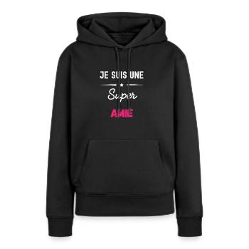 je suis une super amie - Sweat à capuche Premium bio Femme - noir - Devant - Julia (174cm)