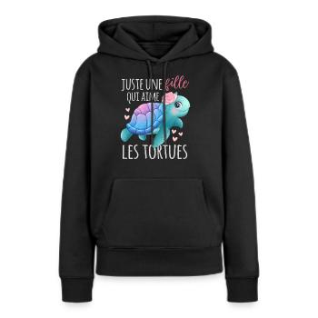 Juste Une Fille Qui Aime Les Tortues Humour - Sweat à capuche Premium bio Femme - noir - Devant - Julia (174cm)