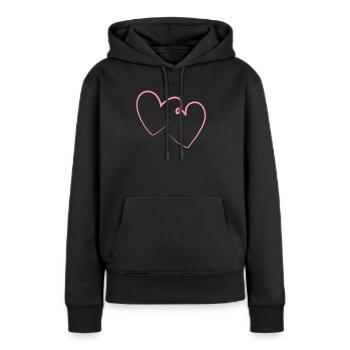Doppeltes Herz In Rosa - Frauen Premium Bio Hoodie - Schwarz - Vorne - Julia (174cm)