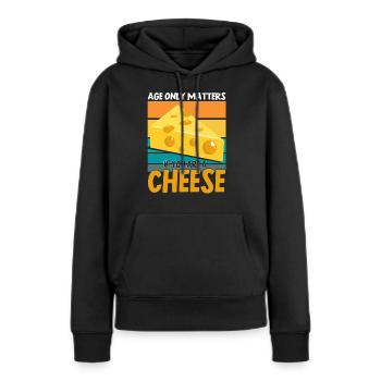 Fromage disant cadeau, amateur de fromage, amateur de fromage, fromage - Sweat à capuche Premium bio Femme - noir - Devant - Julia (174cm)