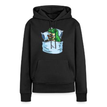 Schlafendes T-Rex Stofftier Sleepshirt - Frauen Premium Bio Hoodie - Schwarz - Vorne - Julia (174cm)