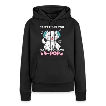 Kpop Kawaii Katze I'm Listening To K-pop Music Ges - Frauen Premium Bio Hoodie - Schwarz - Vorne - Julia (174cm)
