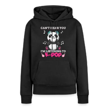 Kpop Kawaii Panda Bär I'm Listening To K-pop Music - Frauen Premium Bio Hoodie - Schwarz - Vorne - Julia (174cm)