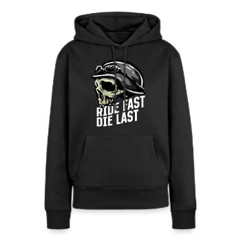 Ride Fast Die Last Skull Rider - Frauen Premium Bio Hoodie - Schwarz - Vorne - Julia (174cm)