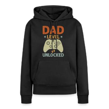 Annonce de grossesse déverrouillée au niveau papa - Sweat à capuche Premium bio Femme - noir - Devant - Julia (174cm)