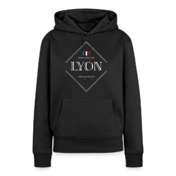 Lyon - Frauen Premium Bio Hoodie - Schwarz - Vorne - Julia (174cm)