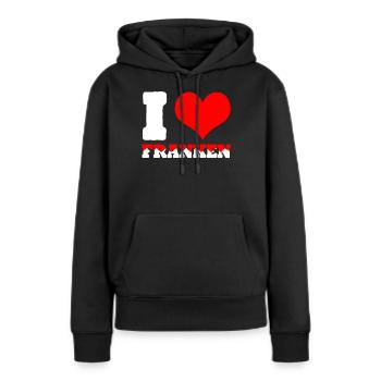 Franke J’aime la Franconie - Sweat à capuche Premium bio Femme - noir - Devant - Julia (174cm)