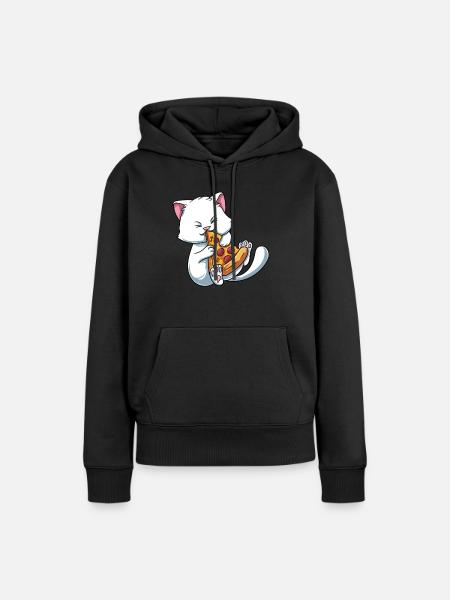 Kätzchen Katze isst Pizza - Frauen Premium Bio Hoodie - Schwarz