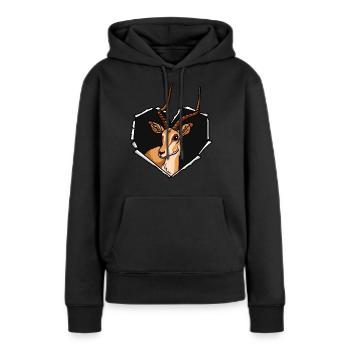Antilope de fissure Déchirure trou coeur antilope - Sweat à capuche Premium bio Femme - noir - Devant - Julia (174cm)